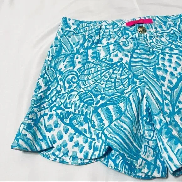 LILLY PULITZER PALMITA STRETCH SHORTS SUCCULENT BLUE SHELL BUTTON SIZE 00 NEW